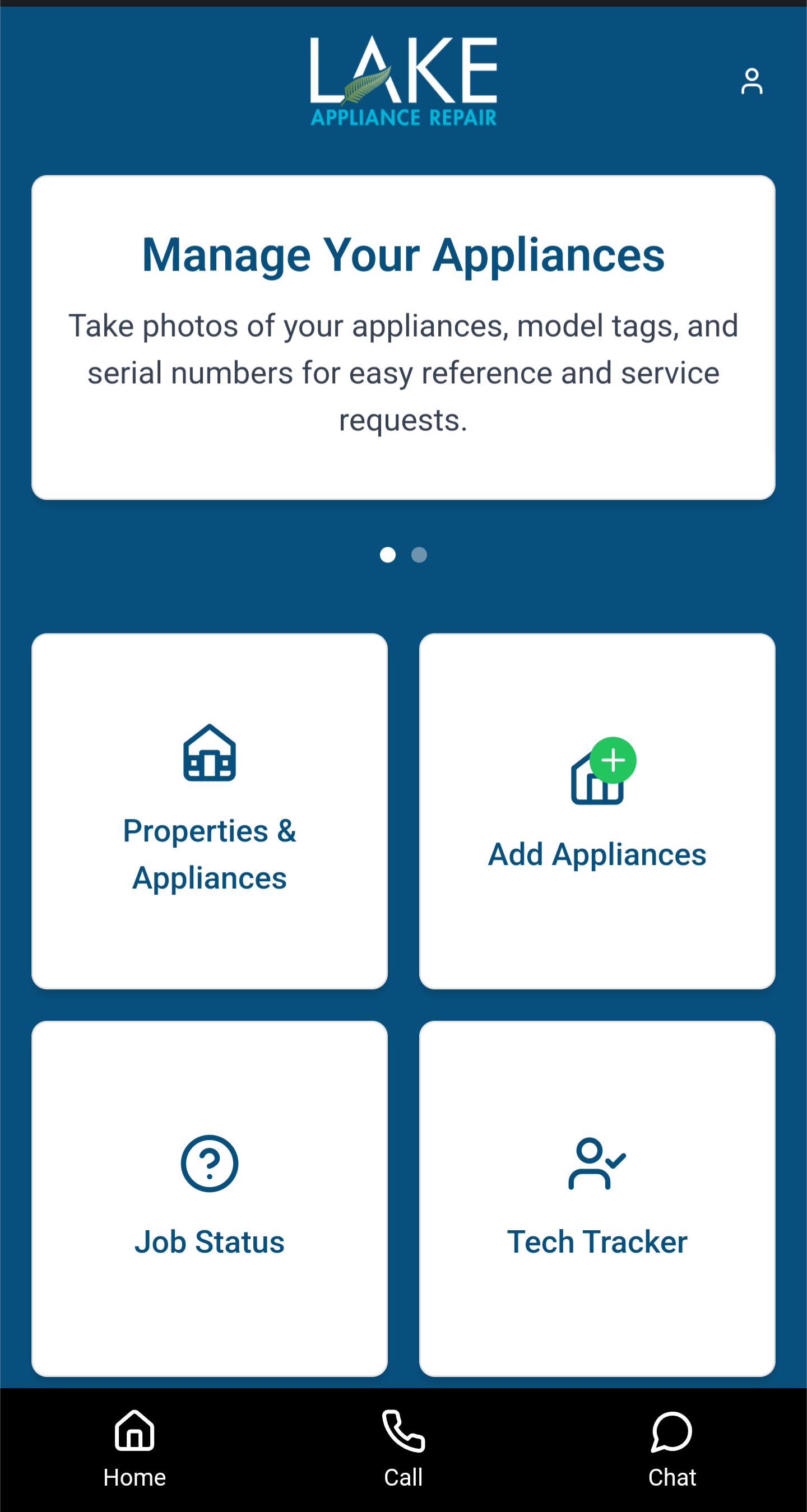 Lake Appliance Repair app interface