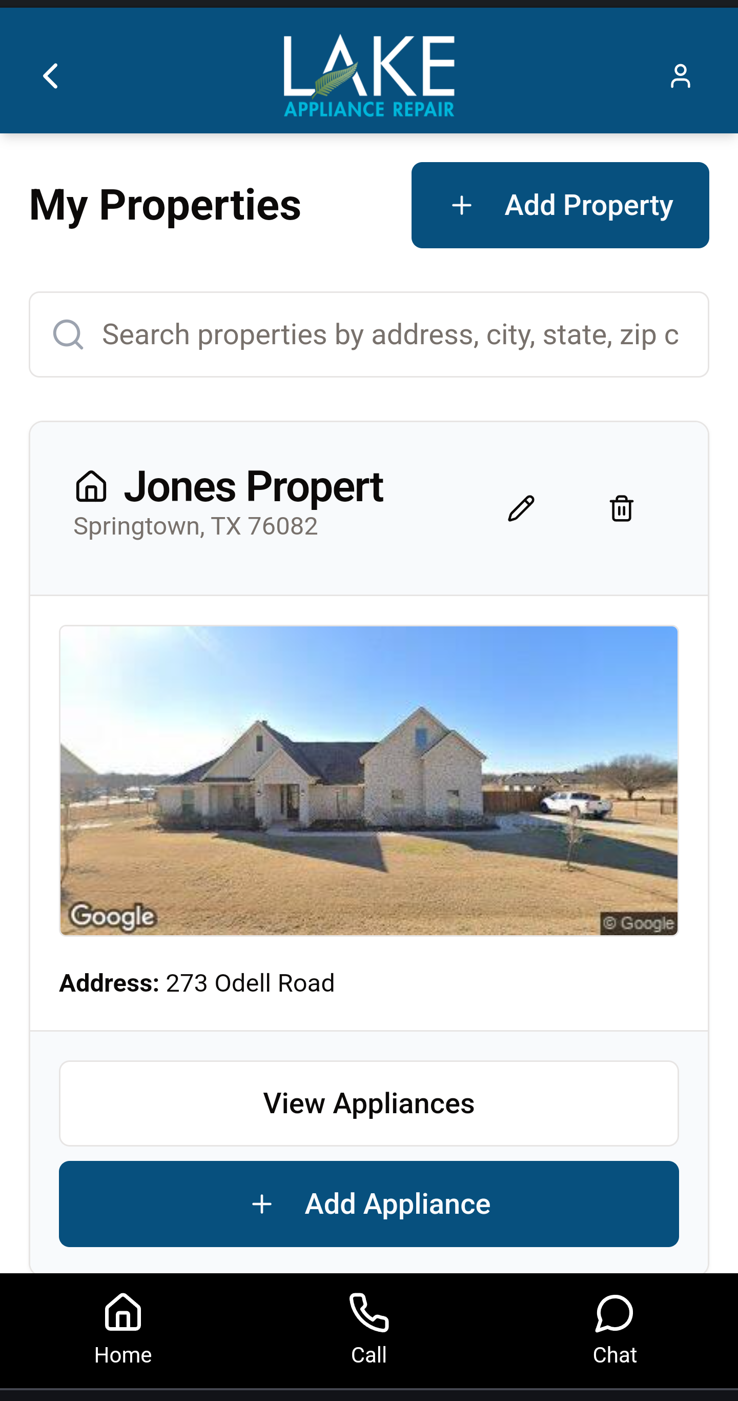 Property management interface showing property listings